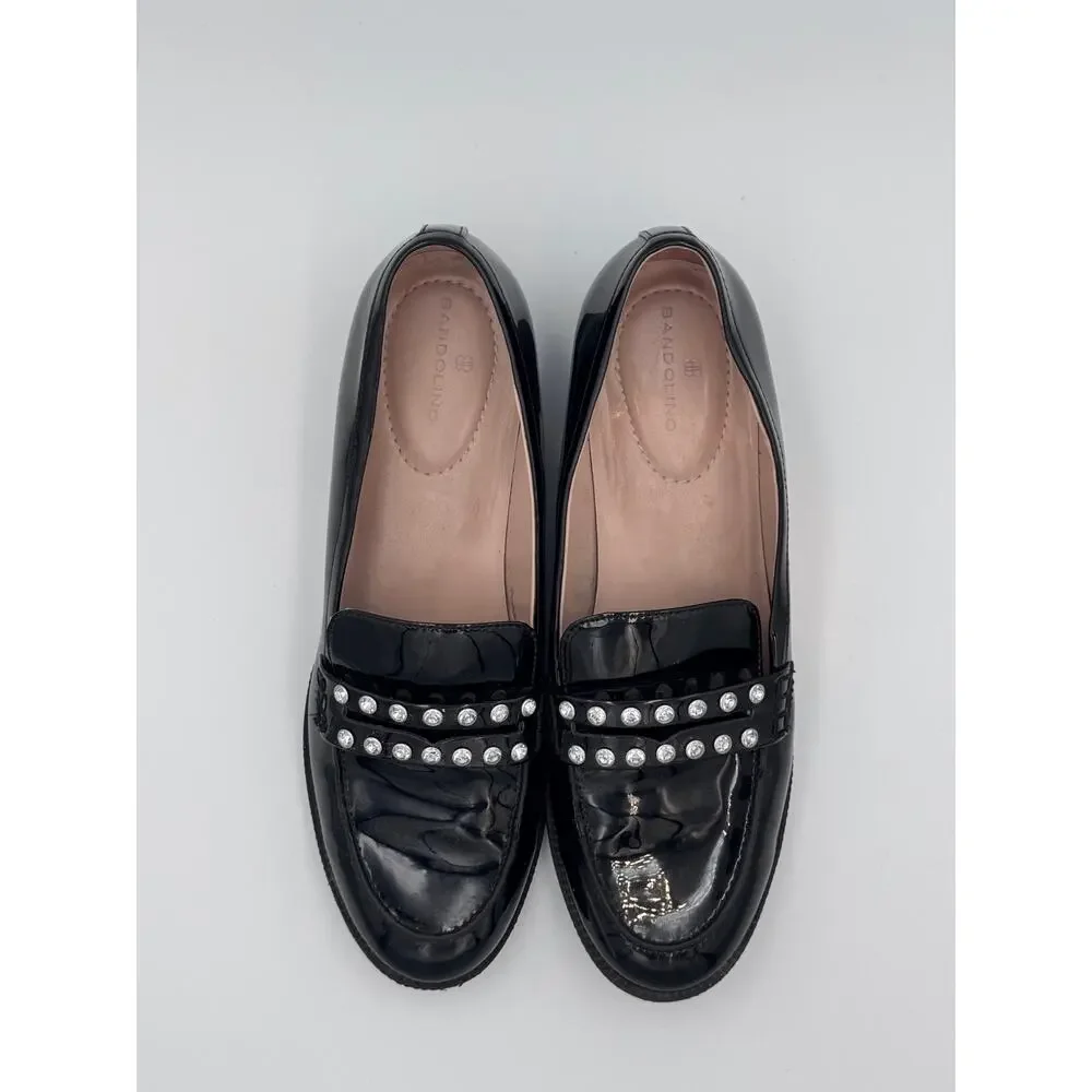 Bandolino BNLAURA3 Black Patent Rhinestone Loafers Women's Size 9M Slip-On